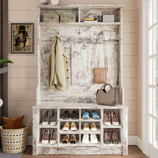 Itaar | Hall Tree with Bench and Shoe Storage 3 in 1 Entryway Bench with Coat Rack Hall Tree with Adjustable Shoe Storage and Hanging Hooks
