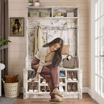 Itaar | Hall Tree with Bench and Shoe Storage 3 in 1 Entryway Bench with Coat Rack Hall Tree with Adjustable Shoe Storage and Hanging Hooks