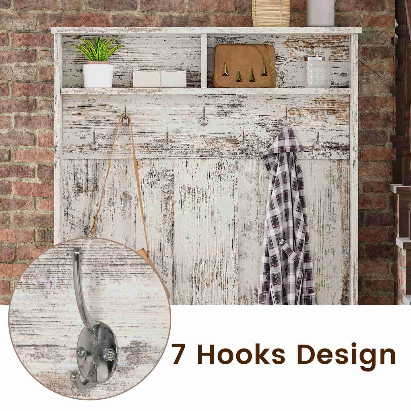 Itaar | Hall Tree with Bench and Shoe Storage 3 in 1 Entryway Bench with Coat Rack Hall Tree with Adjustable Shoe Storage and Hanging Hooks