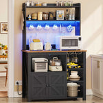 Itaar | 35.4 inch Bakers Rack with Power Outlet and Storage Farmhouse Coffee Bar Cabinet Microwave Stand Kitchen Cabinet with Hutch LED Lights