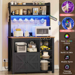 Itaar | 35.4 inch Bakers Rack with Power Outlet and Storage Farmhouse Coffee Bar Cabinet Microwave Stand Kitchen Cabinet with Hutch LED Lights