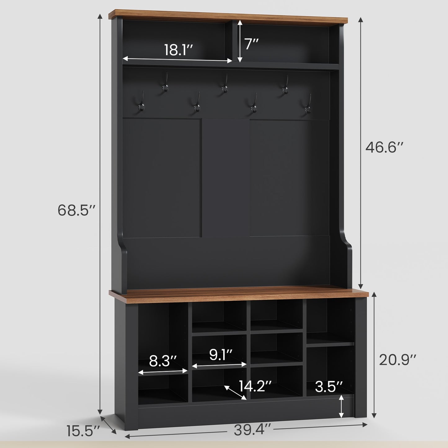 Itaar | Hall Tree with Bench and Shoe Storage 3 in 1 Entryway Bench with Coat Rack Hall Tree with Adjustable Shoe Storage and Hanging Hooks