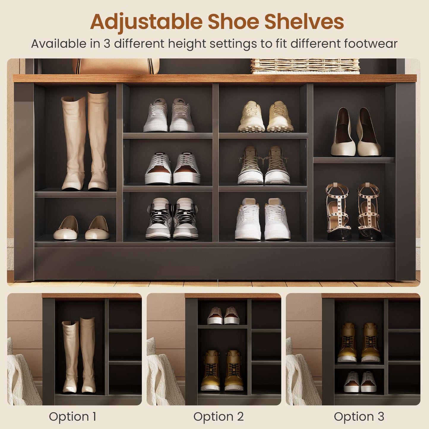 Itaar | Hall Tree with Bench and Shoe Storage 3 in 1 Entryway Bench with Coat Rack Hall Tree with Adjustable Shoe Storage and Hanging Hooks