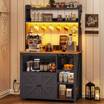 Itaar | 35.4 inch Bakers Rack with Power Outlet and Storage Farmhouse Coffee Bar Cabinet Microwave Stand Kitchen Cabinet with Hutch LED Lights