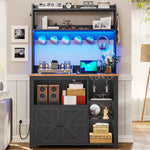 Itaar | 35.4 inch Bakers Rack with Power Outlet and Storage Farmhouse Coffee Bar Cabinet Microwave Stand Kitchen Cabinet with Hutch LED Lights
