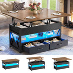 Itaar | 40 Inch Lift Top Coffee Table 4 in 1 Coffee Tables with Storage for Living Room Small Farmhouse Coffee Table with 2 Drawers LED Light