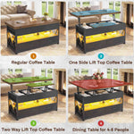 Itaar | 40 Inch Lift Top Coffee Table 4 in 1 Coffee Tables with Storage for Living Room Small Farmhouse Coffee Table with 2 Drawers LED Light