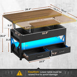 Itaar | 40 Inch Lift Top Coffee Table 4 in 1 Coffee Tables with Storage for Living Room Small Farmhouse Coffee Table with 2 Drawers LED Light