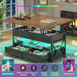 Itaar | 40 Inch Lift Top Coffee Table 4 in 1 Coffee Tables with Storage for Living Room Small Farmhouse Coffee Table with 2 Drawers LED Light