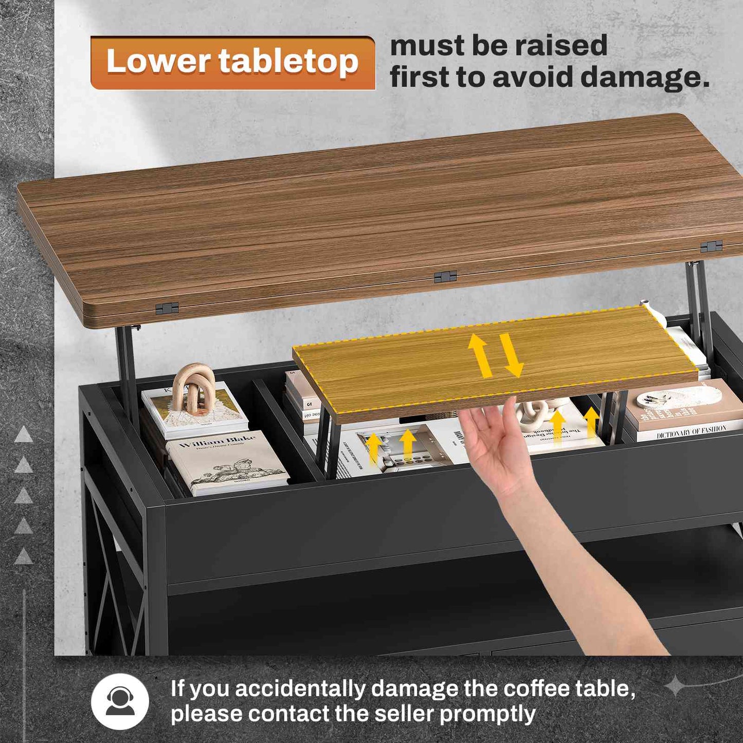 Itaar | 40 Inch Lift Top Coffee Table 4 in 1 Coffee Tables with Storage for Living Room Small Farmhouse Coffee Table with 2 Drawers LED Light