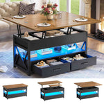 Itaar | 40 Inch Lift Top Coffee Table 4 in 1 Coffee Tables with Storage for Living Room Small Farmhouse Coffee Table with 2 Drawers LED Light