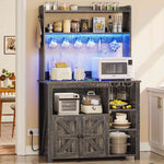 Itaar | 35.4 inch Bakers Rack with Power Outlet and Storage Farmhouse Coffee Bar Cabinet Microwave Stand Kitchen Cabinet with Hutch LED Lights