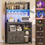 Itaar | 35.4 inch Bakers Rack with Power Outlet and Storage Farmhouse Coffee Bar Cabinet Microwave Stand Kitchen Cabinet with Hutch LED Lights