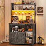 Itaar | 35.4 inch Bakers Rack with Power Outlet and Storage Farmhouse Coffee Bar Cabinet Microwave Stand Kitchen Cabinet with Hutch LED Lights