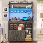 Itaar | 35.4 inch Bakers Rack with Power Outlet and Storage Farmhouse Coffee Bar Cabinet Microwave Stand Kitchen Cabinet with Hutch LED Lights