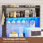 Itaar | 35.4 inch Bakers Rack with Power Outlet and Storage Farmhouse Coffee Bar Cabinet Microwave Stand Kitchen Cabinet with Hutch LED Lights