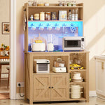 Itaar | 35.4 inch Bakers Rack with Power Outlet and Storage Farmhouse Coffee Bar Cabinet Microwave Stand Kitchen Cabinet with Hutch LED Lights