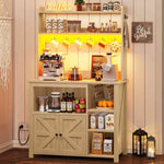Itaar | 35.4 inch Bakers Rack with Power Outlet and Storage Farmhouse Coffee Bar Cabinet Microwave Stand Kitchen Cabinet with Hutch LED Lights