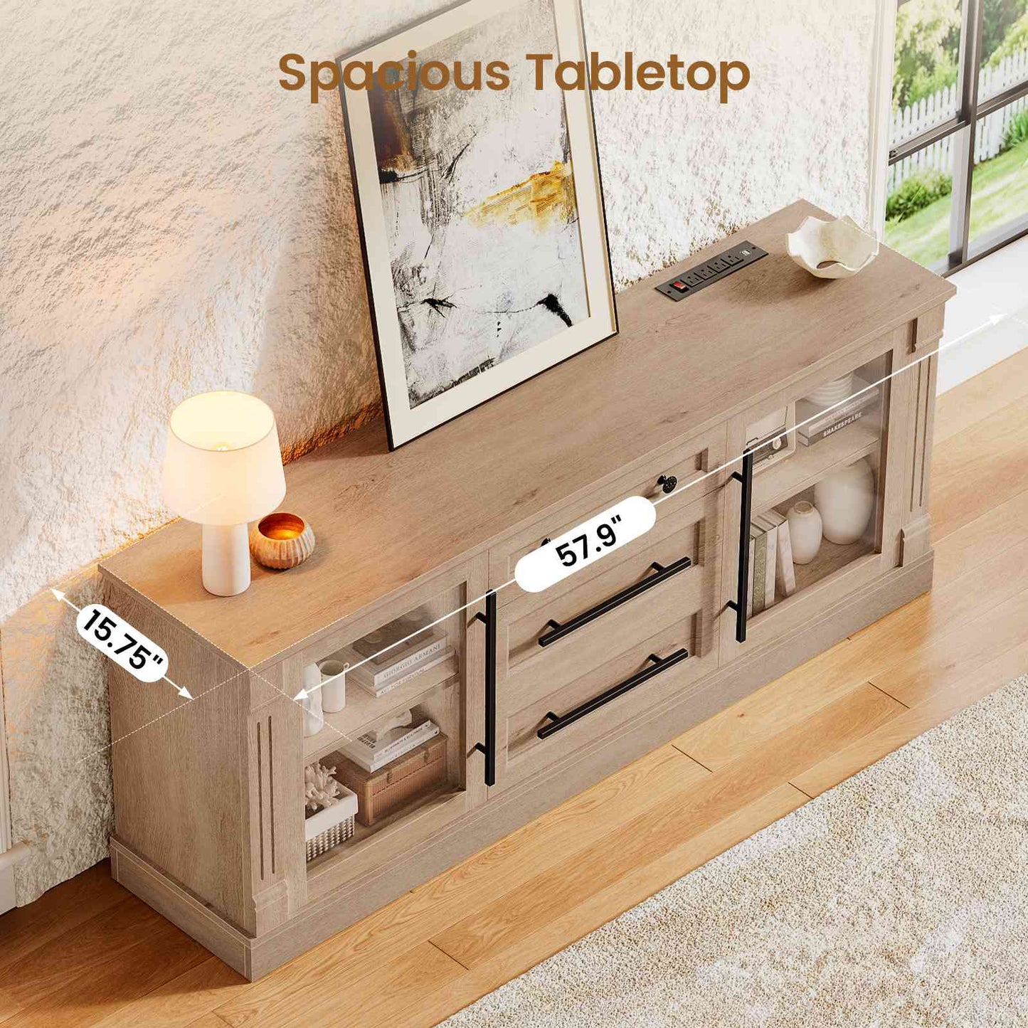 Itaar | Farmhouse TV Stands for 65 Inch TV 3 Storage Cabinets 1 Drawer Living Room Bedroom Wood Media Console