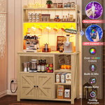 Itaar | 35.4 inch Bakers Rack with Power Outlet and Storage Farmhouse Coffee Bar Cabinet Microwave Stand Kitchen Cabinet with Hutch LED Lights