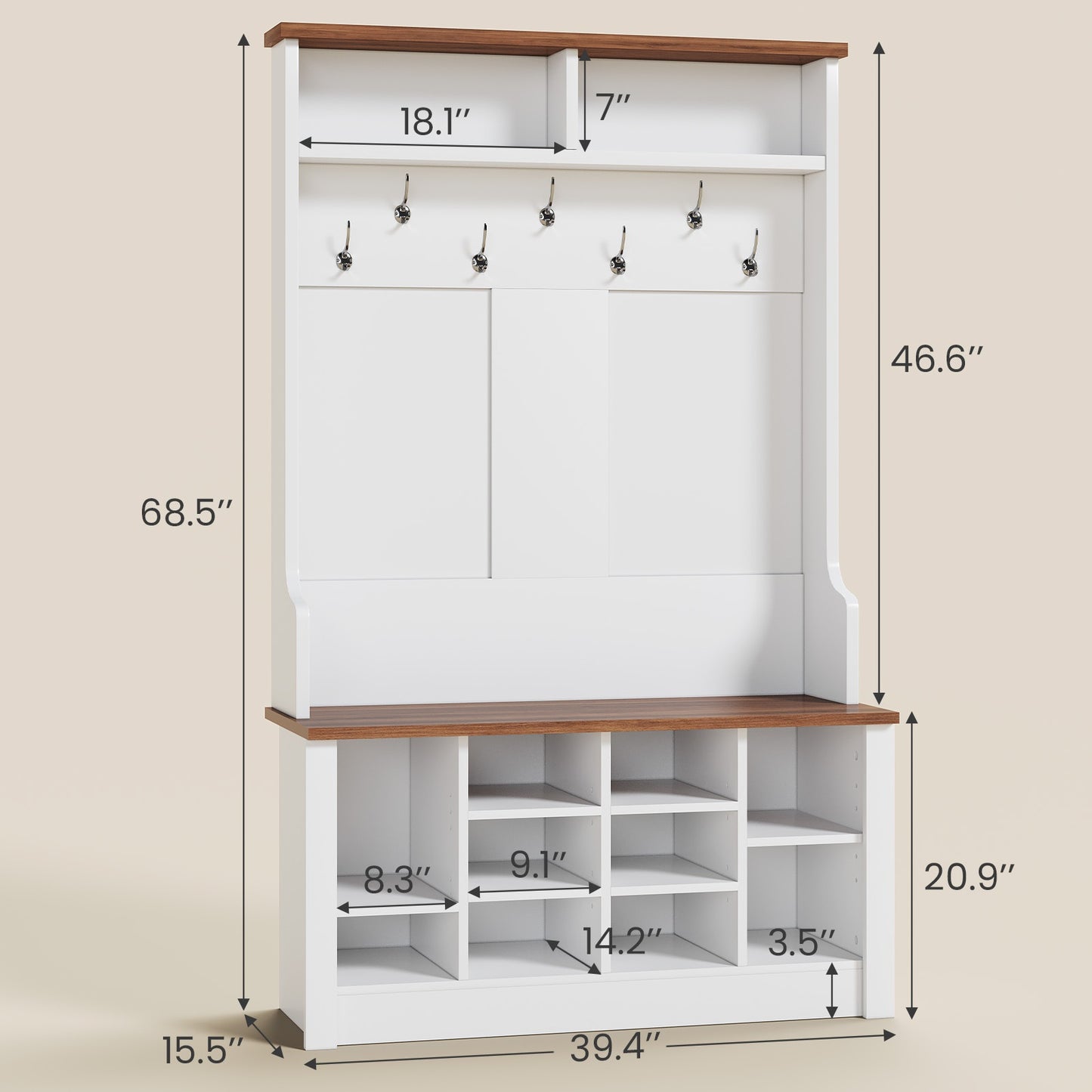 Itaar | Hall Tree with Bench and Shoe Storage 3 in 1 Entryway Bench with Coat Rack Hall Tree with Adjustable Shoe Storage and Hanging Hooks