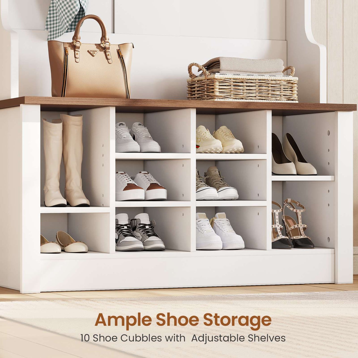 Itaar | Hall Tree with Bench and Shoe Storage 3 in 1 Entryway Bench with Coat Rack Hall Tree with Adjustable Shoe Storage and Hanging Hooks