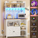 Itaar | 35.4 inch Bakers Rack with Power Outlet and Storage Farmhouse Coffee Bar Cabinet Microwave Stand Kitchen Cabinet with Hutch LED Lights