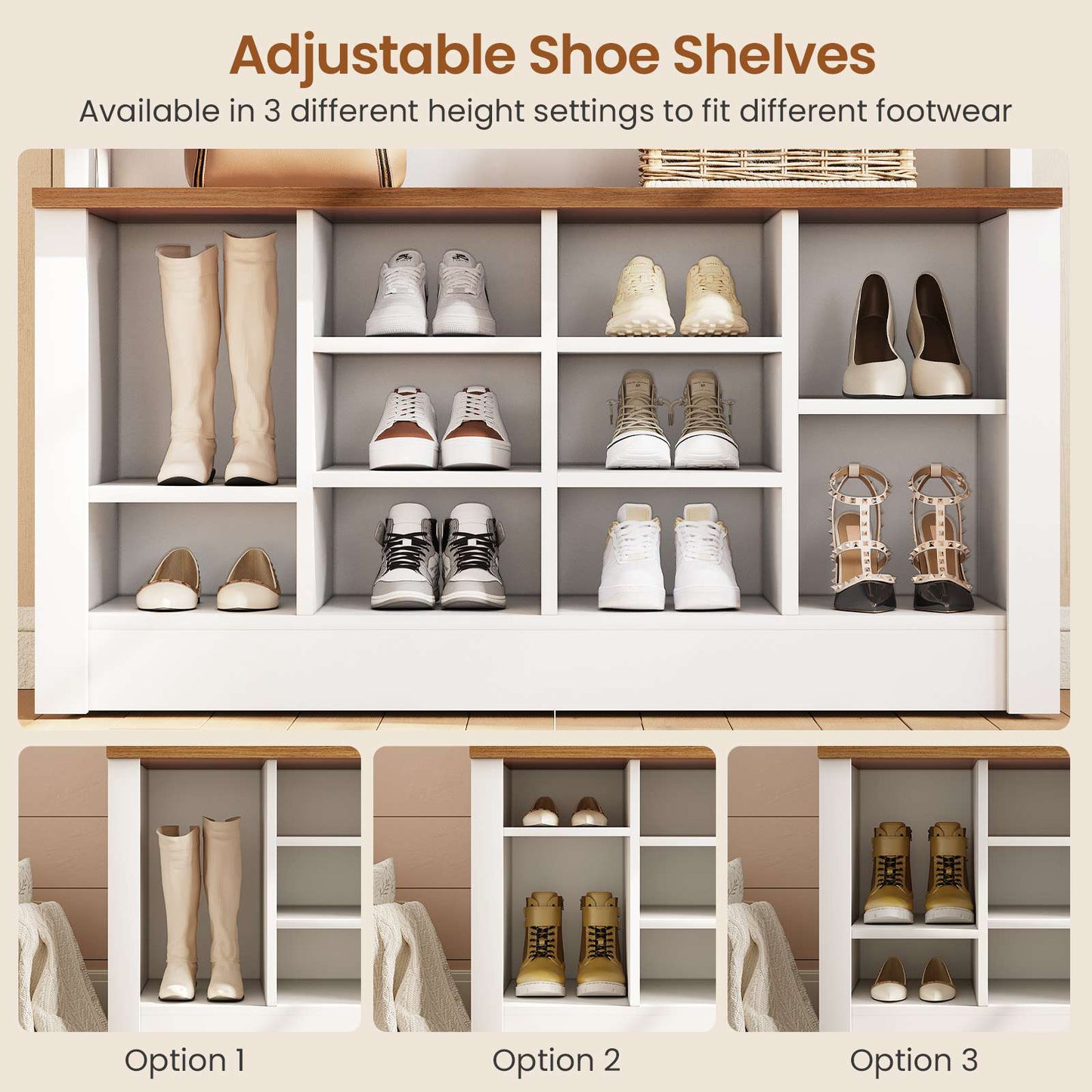 Itaar | Hall Tree with Bench and Shoe Storage 3 in 1 Entryway Bench with Coat Rack Hall Tree with Adjustable Shoe Storage and Hanging Hooks