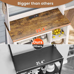 Itaar | 35.4 inch Bakers Rack with Power Outlet and Storage Farmhouse Coffee Bar Cabinet Microwave Stand Kitchen Cabinet with Hutch LED Lights