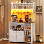Itaar | 35.4 inch Bakers Rack with Power Outlet and Storage Farmhouse Coffee Bar Cabinet Microwave Stand Kitchen Cabinet with Hutch LED Lights