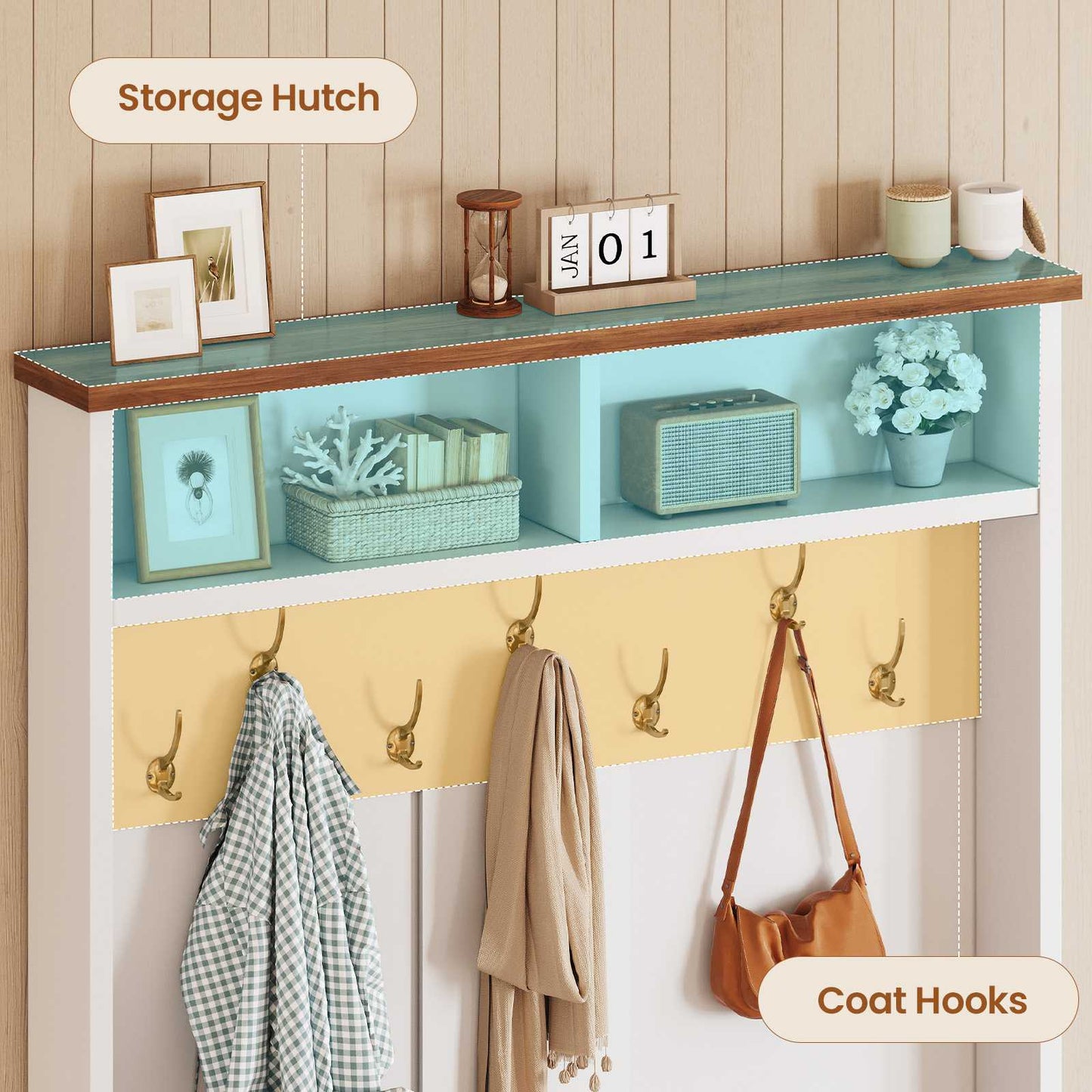 Itaar | Hall Tree with Bench and Shoe Storage 3 in 1 Entryway Bench with Coat Rack Hall Tree with Adjustable Shoe Storage and Hanging Hooks