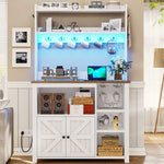 Itaar | 35.4 inch Bakers Rack with Power Outlet and Storage Farmhouse Coffee Bar Cabinet Microwave Stand Kitchen Cabinet with Hutch LED Lights