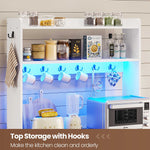 Itaar | 35.4 inch Bakers Rack with Power Outlet and Storage Farmhouse Coffee Bar Cabinet Microwave Stand Kitchen Cabinet with Hutch LED Lights