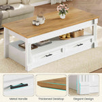 Itaar | Lift Top Coffee Table with Storage 47.2 Inch Farmhouse Coffee Table with 2 Drawers  Hidden Compartment