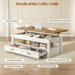 Itaar | Lift Top Coffee Table with Storage 47.2 Inch Farmhouse Coffee Table with 2 Drawers  Hidden Compartment