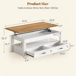 Itaar | Lift Top Coffee Table with Storage 47.2 Inch Farmhouse Coffee Table with 2 Drawers  Hidden Compartment