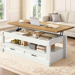 Itaar | Lift Top Coffee Table with Storage 47.2 Inch Farmhouse Coffee Table with 2 Drawers  Hidden Compartment