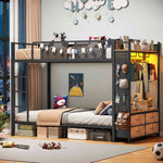 Itaar | Metal Bunk Bed Twin Over Twin with Hall Tree Power Outlet LED Bunk Bed with 4 Storage Drawers Bed with Safety Guardrail Ladders