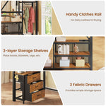 Itaar | Stairway Twin Size Loft Bed with L Shaped Desk and Wardrobe Metal Loft Bed Frame with Stairs 3 Fabric Drawers LED Lights Charging Sation