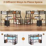 Itaar | Stairway Twin Size Loft Bed with L Shaped Desk and Wardrobe Metal Loft Bed Frame with Stairs 3 Fabric Drawers LED Lights Charging Sation