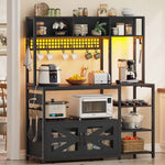 Itaar | 47.2 Inch Bakers Rack with Power Outlet Microwave Stand with Storage Farmhouse Coffee Bar Cabinet Station with Wine Rack