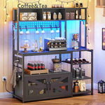 Itaar | 47.2 Inch Bakers Rack with Power Outlet Microwave Stand with Storage Farmhouse Coffee Bar Cabinet Station with Wine Rack