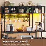 Itaar | 47.2 Inch Bakers Rack with Power Outlet Microwave Stand with Storage Farmhouse Coffee Bar Cabinet Station with Wine Rack