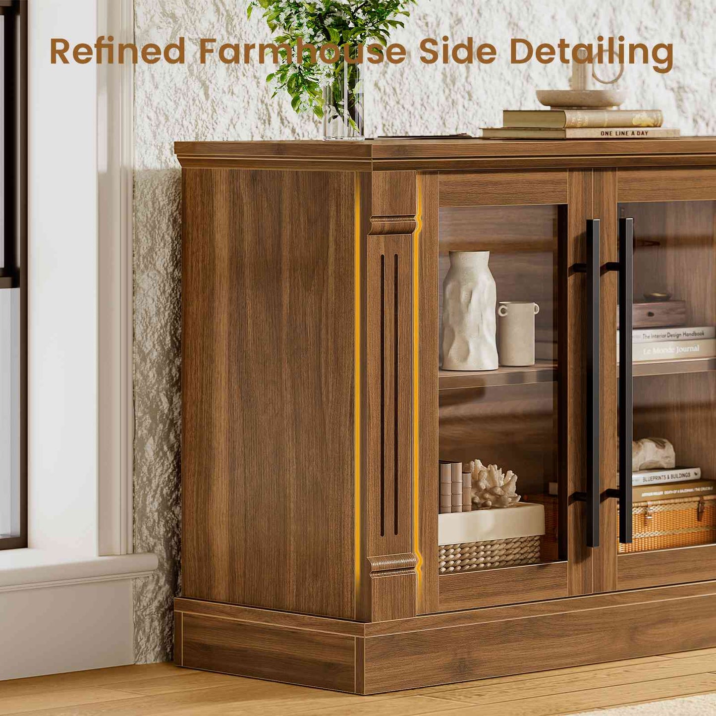 Itaar | Farmhouse TV Stands for 80 Inch TV with Storage for Living Room 3 Storage Cabinets 1 Drawer Living Room Bedroom