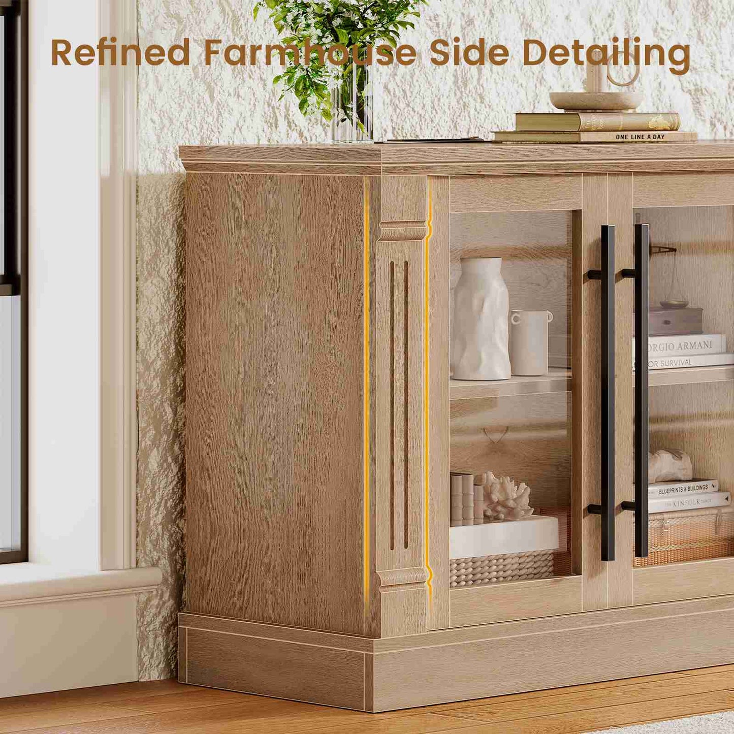 Itaar | Farmhouse TV Stands for 80 Inch TV with Storage for Living Room 3 Storage Cabinets 1 Drawer Living Room Bedroom