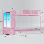 Itaar | Metal Bunk Bed Twin Over Twin with Hall Tree Power Outlet LED Bunk Bed with 4 Storage Drawers Bed with Safety Guardrail Ladders