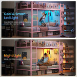 Itaar | Metal Bunk Bed Twin Over Twin with Hall Tree Power Outlet LED Bunk Bed with 4 Storage Drawers Bed with Safety Guardrail Ladders