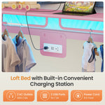 Itaar | Metal Bunk Bed Twin Over Twin with Hall Tree Power Outlet LED Bunk Bed with 4 Storage Drawers Bed with Safety Guardrail Ladders
