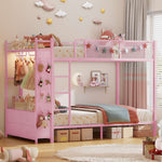 Itaar | Metal Bunk Bed Twin Over Twin with Hall Tree Power Outlet LED Bunk Bed with 4 Storage Drawers Bed with Safety Guardrail Ladders