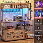 Itaar | 47.2 Inch Bakers Rack with Power Outlet Microwave Stand with Storage Farmhouse Coffee Bar Cabinet Station with Wine Rack